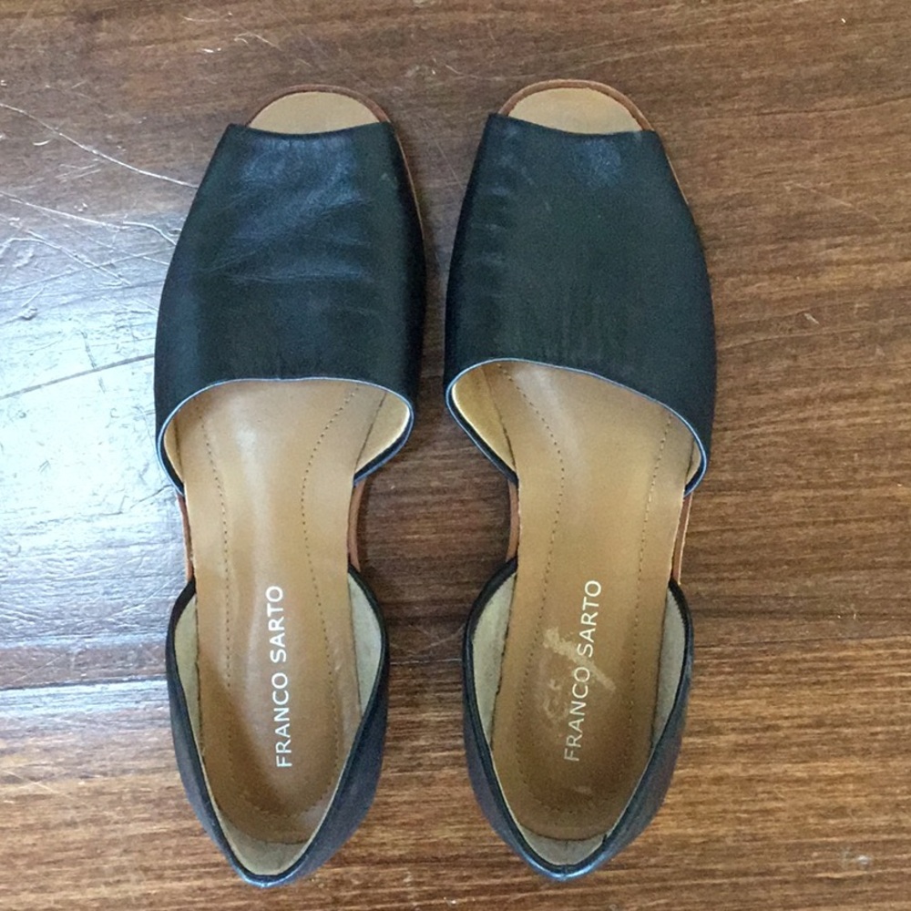 Franco Sarto Black Flats - Open toe. Like New condition.